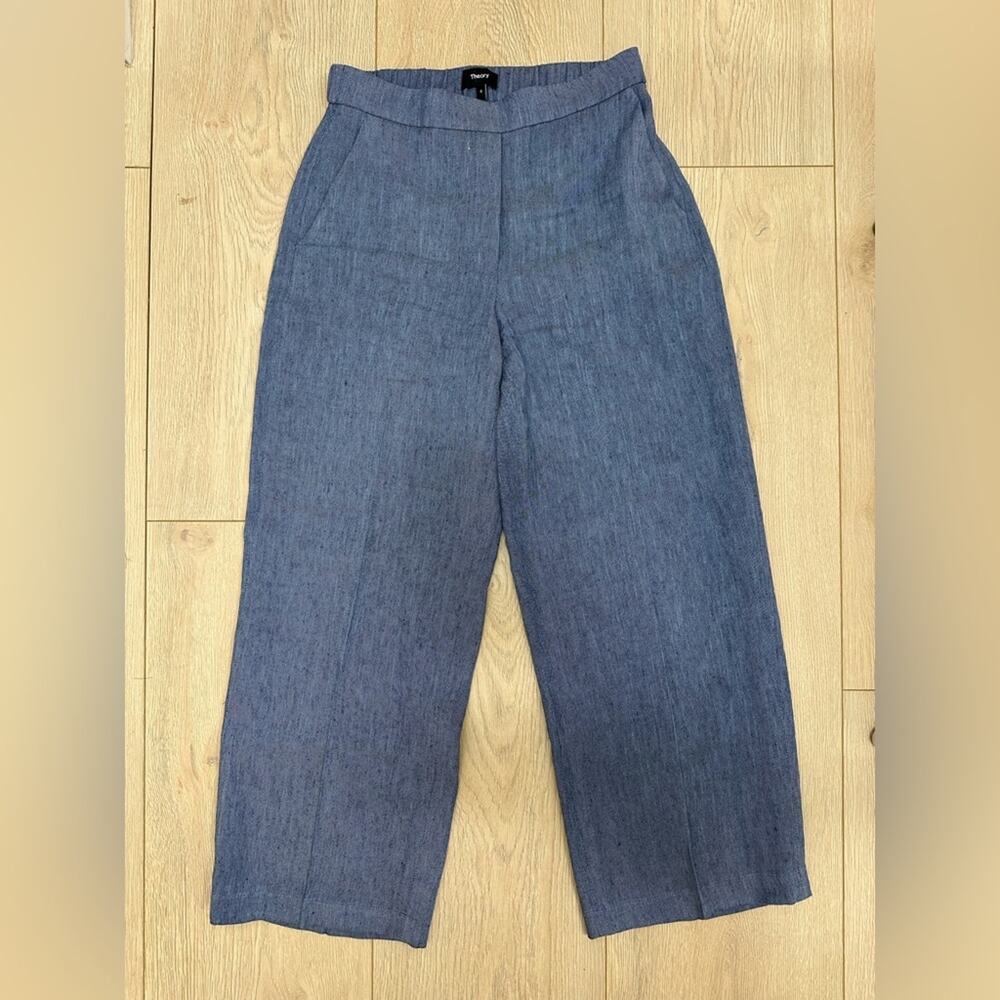 Theory Relaxed Pull-On Pant in Fluid Linen Size 0 Light Denim Blue - Picture 5 of 7